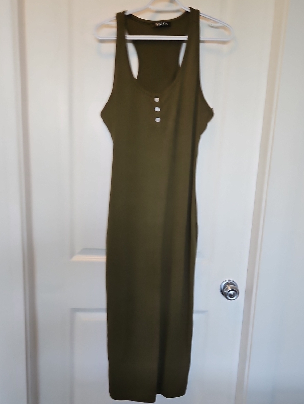 Olive Racerback Midi Tank Dress with Button Front